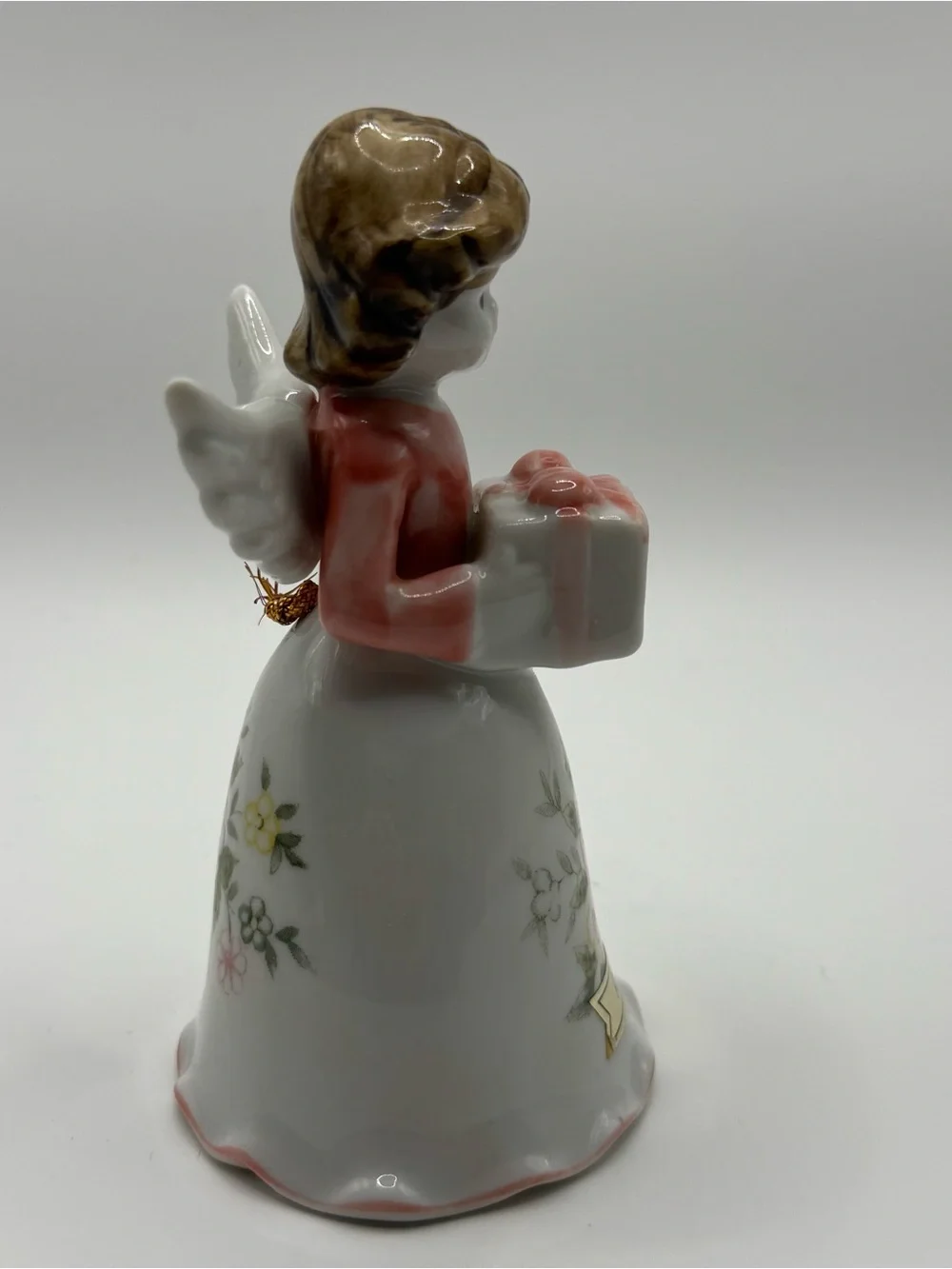 VTG April Birthday Angel Bell Figurine Pink Floral Kitsch Cottagecore Coquette